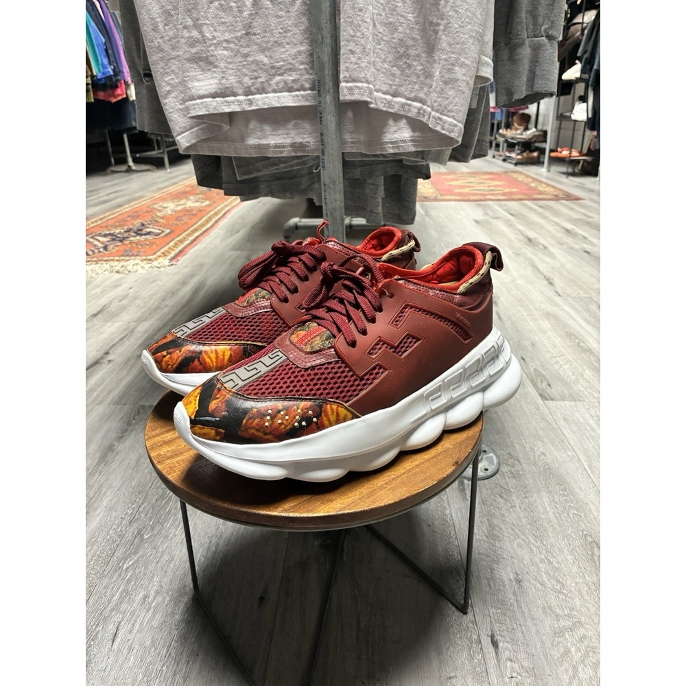 Versace Chain Reaction Sneakers Red Multi-Color Preowned US Men's Size 15